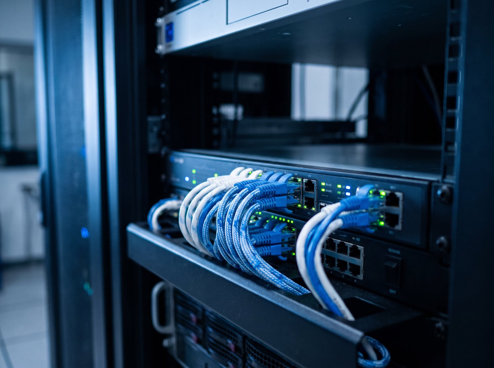 Firewall appliance with patch cables in a network cabinet